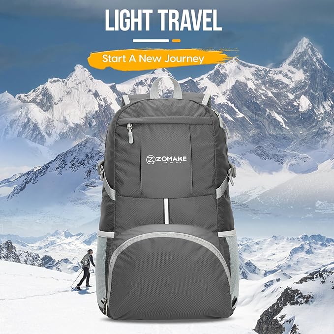 ZOMAKE Lightweight Packable Backpack 35L, Light Foldable Backpacks Water Resistant Collapsible Hiking Bag, Compact Folding Day Pack for Travel Camping(Dimgray)