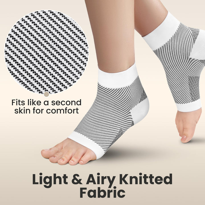 KEMFORD Ankle Compression Sleeve - Plantar Fasciitis Braces - Open Toe Compression Socks for Swelling, Sprain, Neuropathy, Arch Support for Men and Women - 20-30mmhg, M, White and Black
