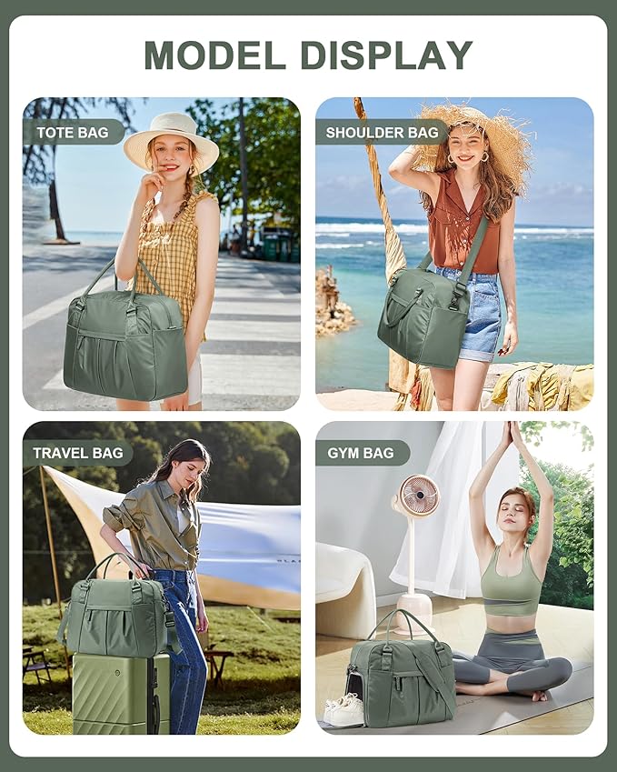 Travel Duffel Bag with Shoe Compartment, Large Weekender Bags for Women with Trolley Sleeve for Airplane, Waterproof Carry on Bag Sport Tote Bags Hospital Holdalls, Green