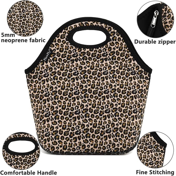 FlowFly Neoprene Kids Lunch box Insulated Soft Bag Mini Cooler Thermal Meal Tote Kit for Boys, Girls,Men,Women,School,Work, Office, Leopard