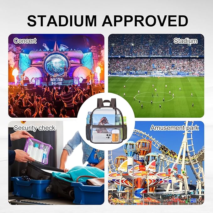 USPECLARE Clear Backpack Stadium Approved 12X11x6, Waterproof Clear Bag Stadium Backpack for Concert Work Sport Event