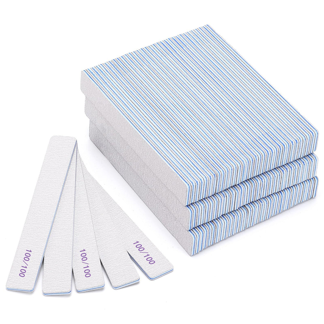 100 Pieces Rectangle Nail Files 100/100 Grit, Reusable Nail Buffers Double Sided Emery Boards Fingernail Files For Acrylic Nails