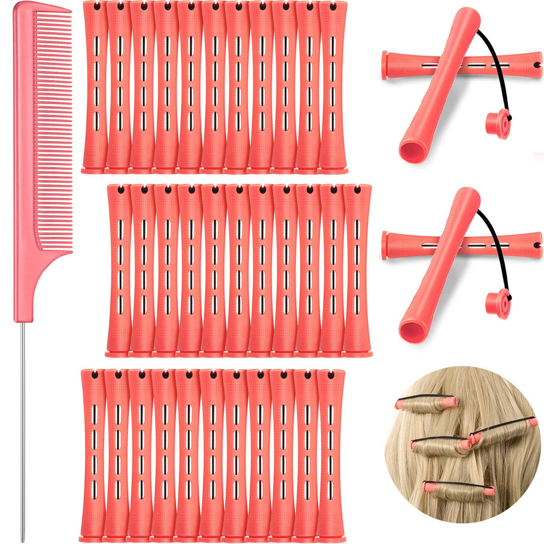 36 Pieces Cold Wave Rod Hair Perm Rods Hair Rollers Perming Rods Curlers With Steel Rat Tail Comb For Hairdressing Styling (Pink