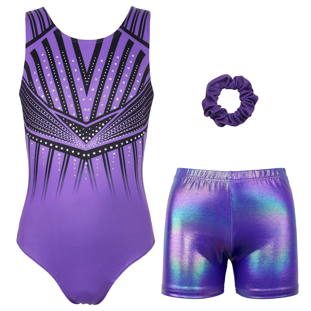 MODAFANS Gymnastics Leotards for Girls with Shorts Ballet Dance Set Activewear Modena Diamond,4-5Years