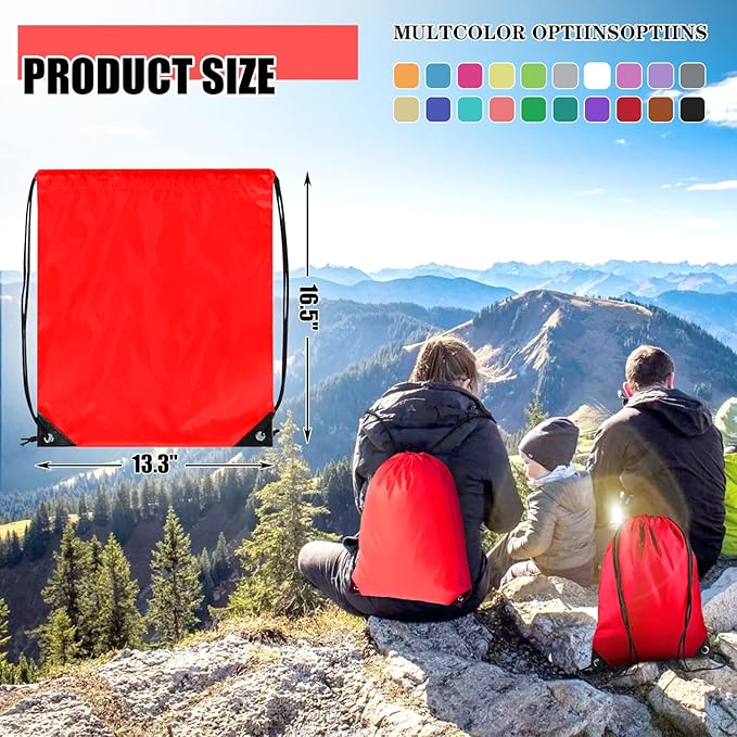 60 Pieces Drawstring Backpack Bulk Cinch Sackpack Ployster Drawstring Bags for Gym Party Trip(Red)