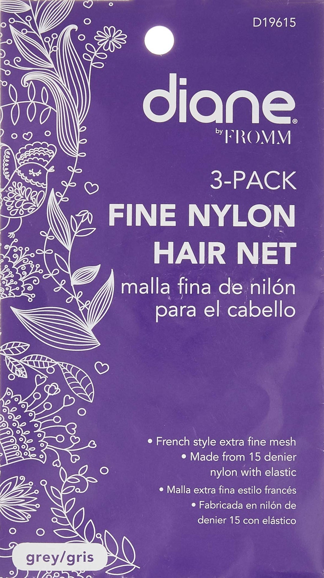 Diane Nylon Net French Elastic, Grey, 3 Count