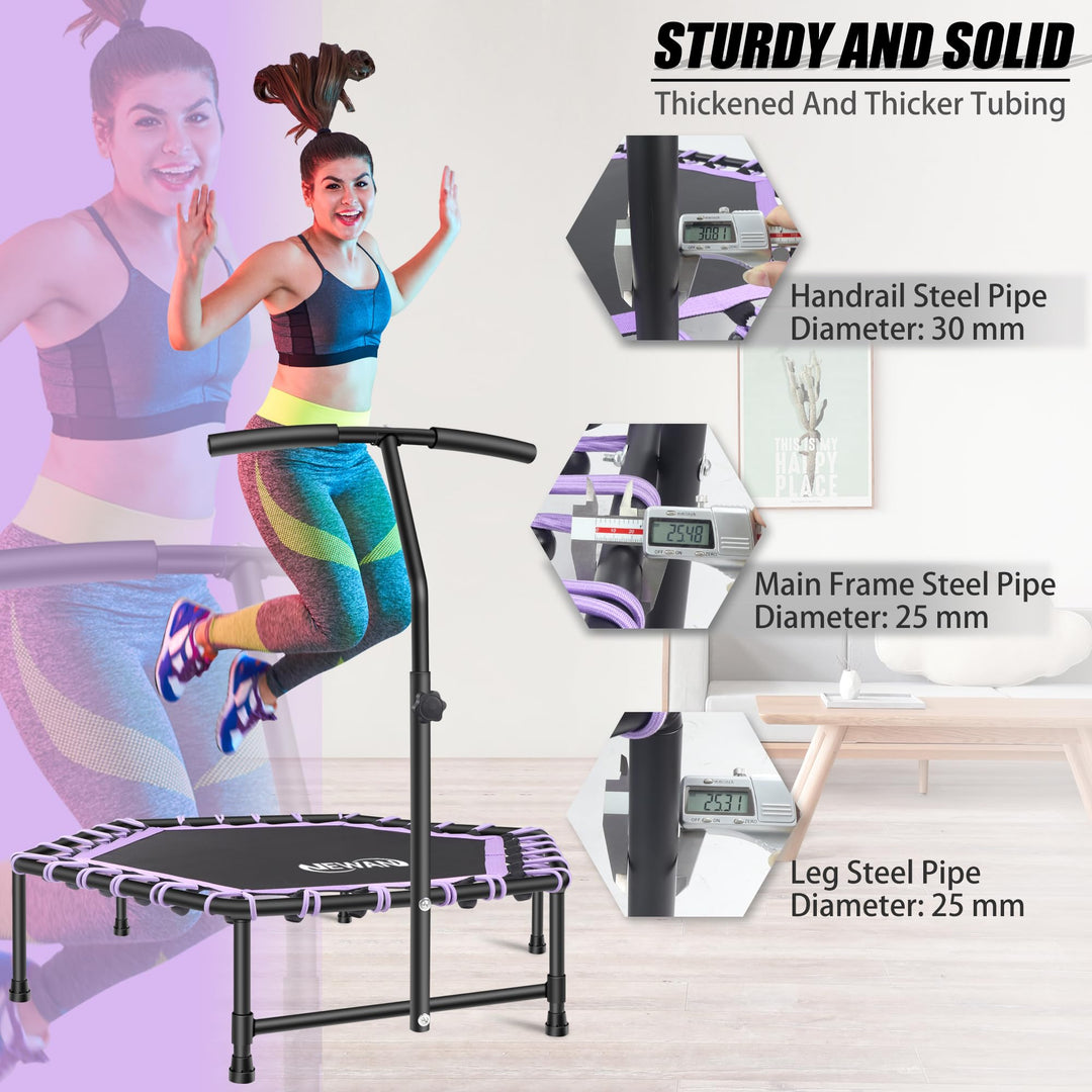 Newan 45'' Fitness Trampoline with Adjustable Handle Bar, Silent Trampoline Bungee Rebounder Jumping Cardio Trainer Workout for Adults - Mini Trampoline Max Limit 330 lbs
