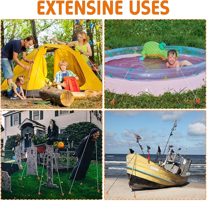 Blulu 24 Pcs Tent Stakes Heavy Duty Steel Metal Tent Pegs 8/12/16 Inch Unbreakable and Inflexible Metal Stakes Tent Spikes for Camping, Yard Decoration, Picnic, Tarp (Orange,8 Inch)