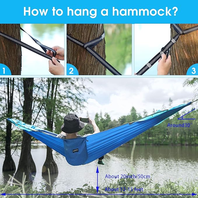 G4Free Large Camping Hammock with Mosquito Net 2 Person Pop-up Parachute Lightweight Hanging Hammocks Tree Straps Swing Bed for Outdoor Backpacking Backyard Hiking