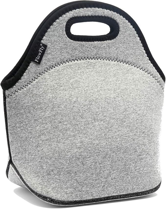FlowFly Neoprene kids Lunch box Insulated Soft Bag Mini Cooler Thermal Meal Tote Kit for Boys, Girls,Men,Women,School,Work, Office, Grey