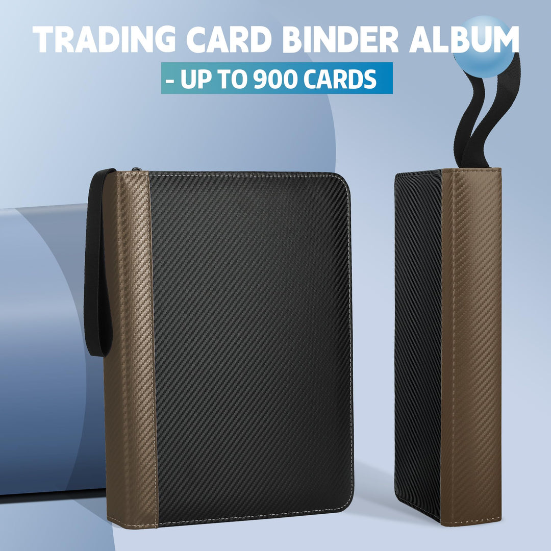 TCGUARD 9 Pockets Trading Card Binder with Sleeves Card Organizer, 900 Double Sided Pocket PU Card Collection Binder, Baseball Binder,for Sports Card, MTG, TCG Yugioh Card (Brown)
