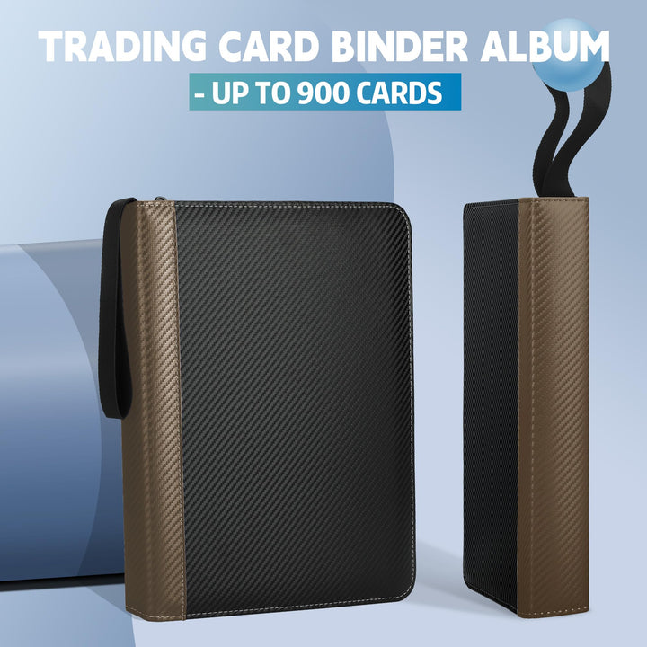 TCGUARD 9 Pockets Trading Card Binder with Sleeves Card Organizer, 900 Double Sided Pocket PU Card Collection Binder, Baseball Binder,for Sports Card, MTG, TCG Yugioh Card (Brown)