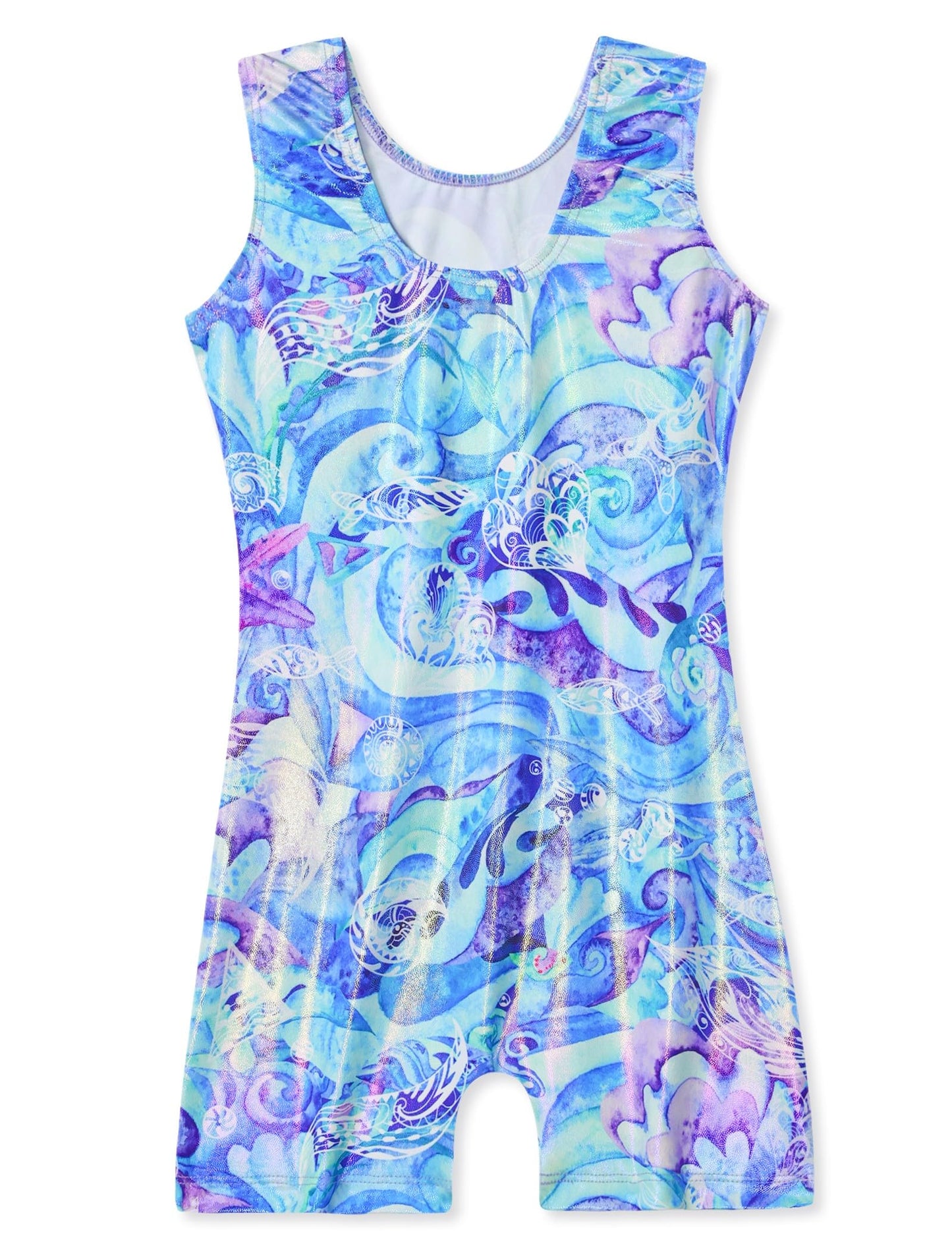 Domusgo Girls Gymnastics Leotards with Shorts Size 5-6 Years Old Shiny Animal Line Unitards for Kids