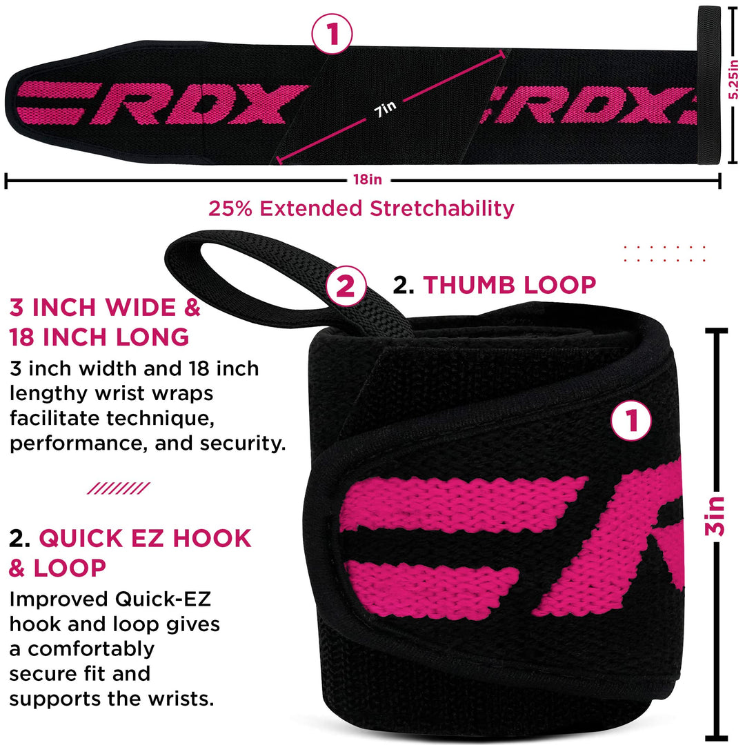 RDX Wrist Wraps for Weightlifting (Pair), IPL USPA Approved, Elasticated 18” Cotton Straps Support with Thumb Loop, Gym Wrap for Weight Lifting Powerlifting Competition Strength Training Bodybuilding