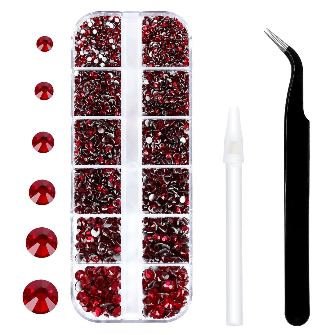3792 Pcs Siam Crystal Flatback Rhinestones Set For Nail, Art, Crafts, Makeup, Tumblers Glitter Round With Tweezers And Picking P