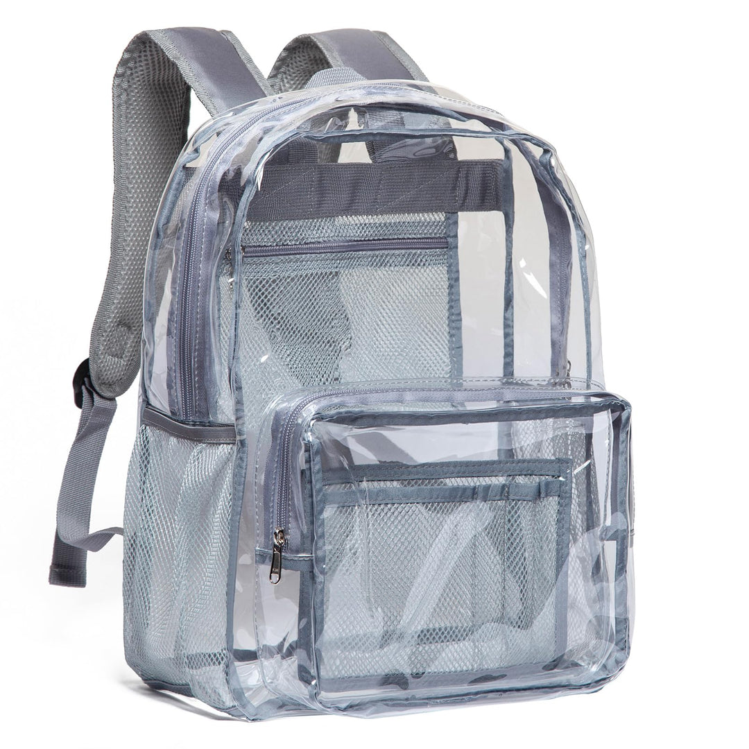 Vorspack Clear Backpack Heavy Duty PVC Transparent Backpack with Reinforced Strap & Large Capacity for College Workplace Security - Grey