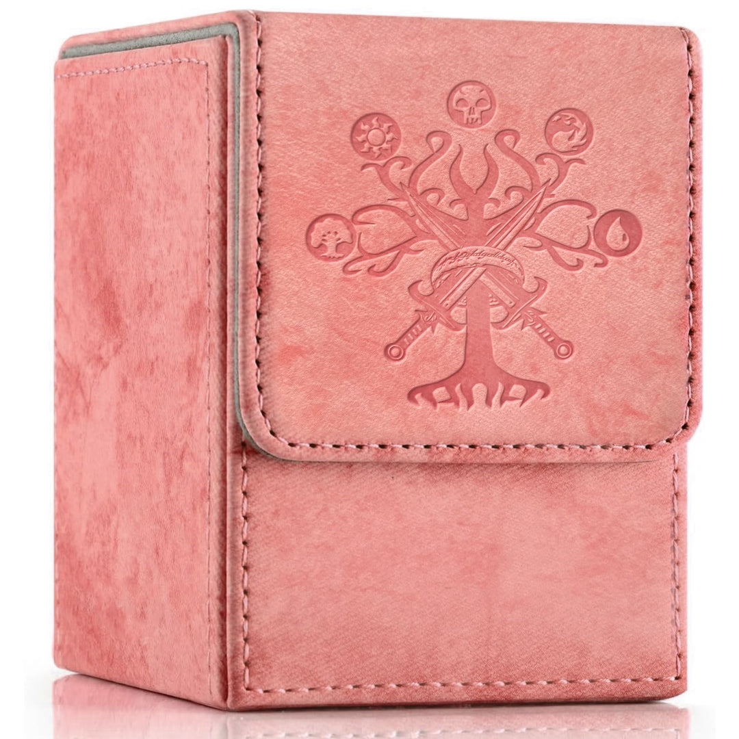 PROMAXIBINDER MTG Card Deck Box, Commander Deck Box Fits 100+ Single Sleeved Cards, Storage for TCG/MTG Crads, PU Leather Strong Magenet (Pink, Tree)