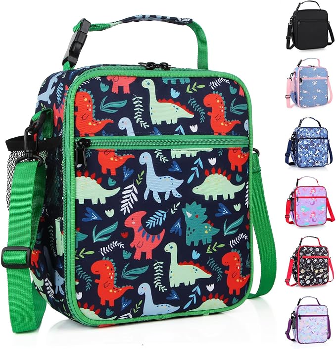 Kids Insulated Lunch Box Bag, Thermal Picnic Cool Bags with Adjustable Strap for Adults Children Women Men Boys Girls School Work (Dinosaur)