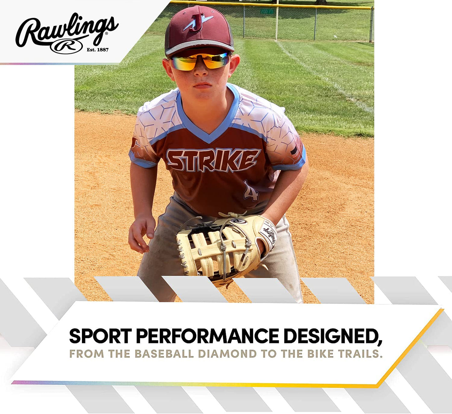 Rawlings 134 Kids Sunglasses for Baseball and Youth Softball Sunglasses - 100% UV Lightweight Poly Lens with Stylish Shield Lenses - Black/Multi