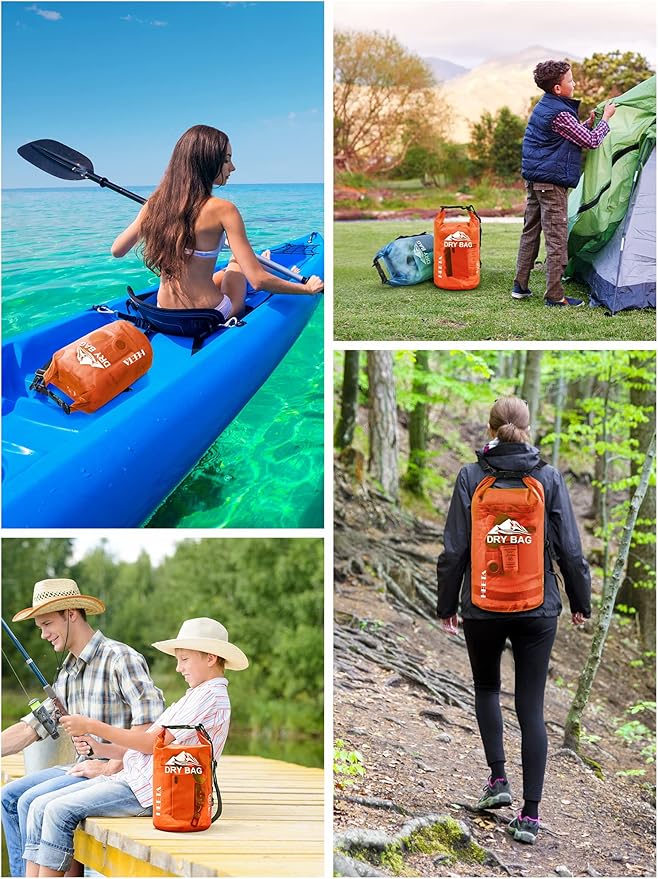 HEETA Dry Bag Waterproof for Women Men, 5L/10L/20L/30L/40L Roll Top Lightweight Dry Storage Bag Backpack with Phone Case for Travel, Swimming, Boating, Kayaking, Camping & Beach, 11 Transparent Colors