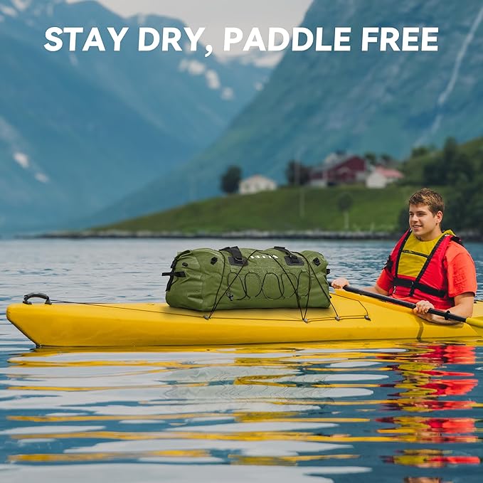 HEETA Waterproof Duffel Bag Motorcycle Dry Bag Backpack, Extra Large Rolltop Travel Duffle Bags with Straps & Handles for Kayaking Rafting Boating Canoeing Camping Gym Beach (Green, 60L)