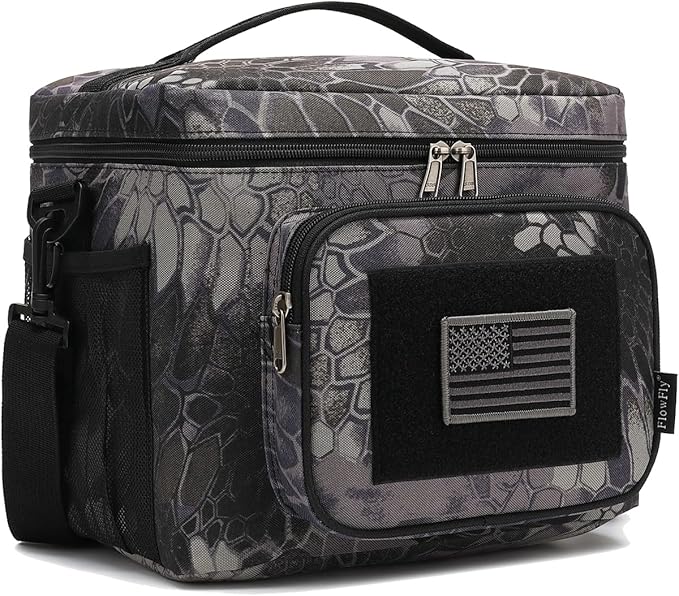 FlowFly Lunch Bag, Insulated Cooler, Thermal Lunch Box Tote with MOLLE/PALS Webbing, Adjustable Padded Shoulder Strap, for Tactical Men Women Adults and Boys Girls Kids (Typhon, Large)