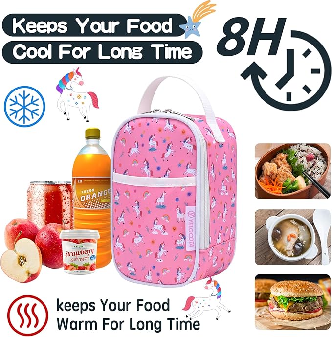 Yelocota Small Cooler Bag- Snack Bag- Insulated Lunch Bag for Kids- Lunch Thermal Bags- Exact Designed for Insulated Food Jar below 27oz-Lunch Tote Bag for Child,Men,Women