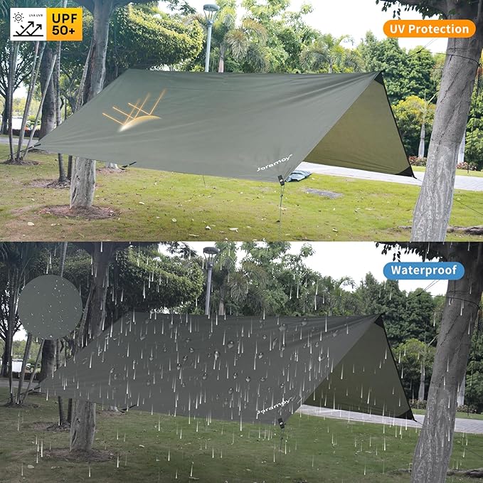Hammock Rain Fly 10ร10FT - Waterproof Camping Tarp Portable Tent Tarp Premium Backpacking Tarp Sheleter with UV Protection Layer for Camping Hiking Outdoor(OdGrreen)
