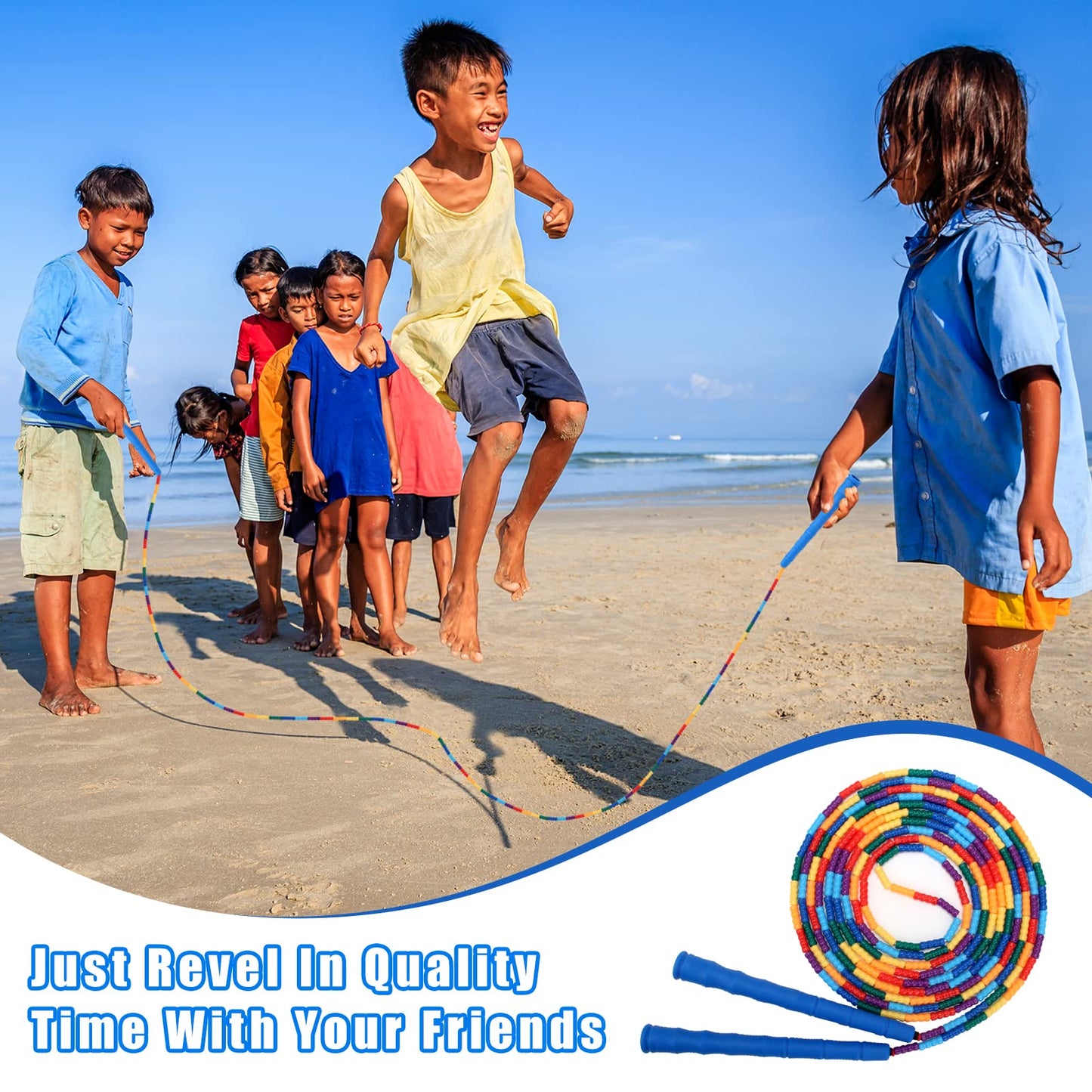 Coolrunner 16 FT Long Jump Rope(2 PACK), Double Dutch Jump Rope, Soft Beaded Skipping Rope for Kids Adults, Plastic Segmented Jump Rope, Long Enough for 4-5 Jumpers (Blue2)