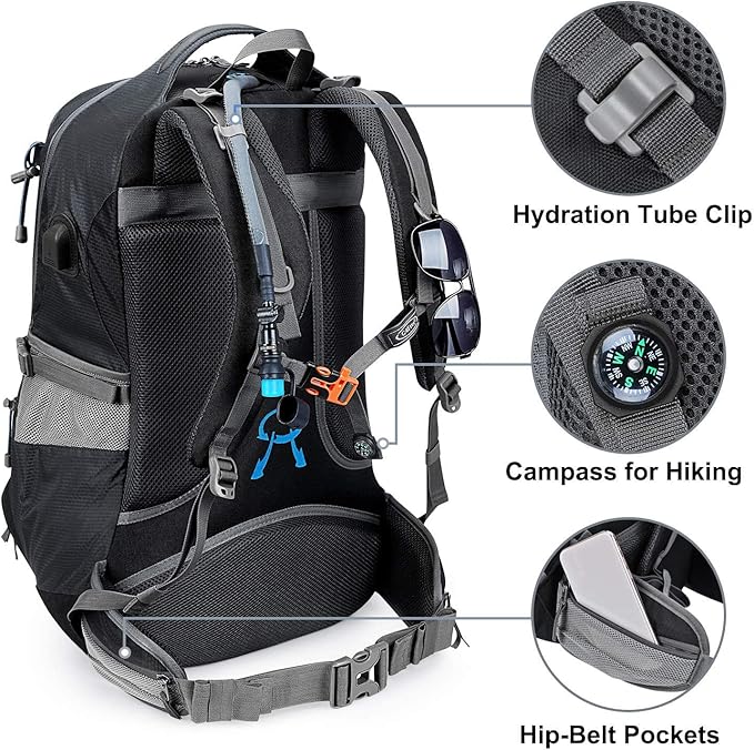 G4Free 50L Hiking Backpack Waterproof Daypack Outdoor Camping Climbing Backpack with Rain Cover for Men Women(Dark Grey)