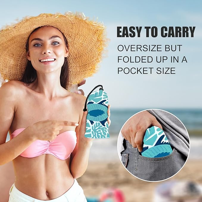 Large Beach Blanket Waterproof Sandproof 79"x 83" for 1-4 Adults,Quick Drying Beach Mat,Lightweight & Durable,Beach Essentials for Family Beach Camping Travel Picnic(Green Fish)