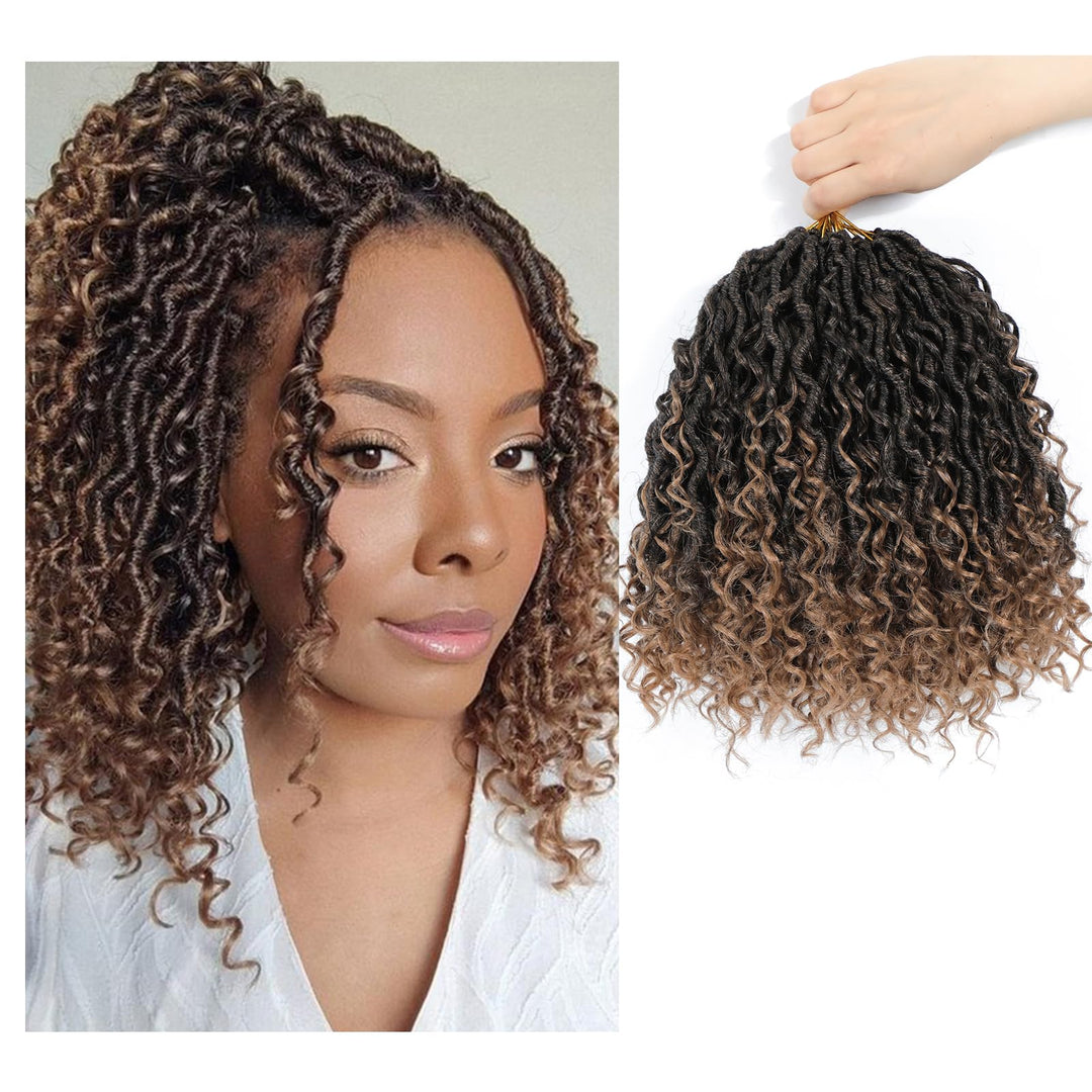 SamBraid Goddess Locs Crochet Hair 10 Inch, 8 Packs New Goddess Faux Locs Crochet Hair for Black Women, Boho Hippie Locs, River Locs Crochet Hair with Curly Ends (10Inch, 8Packs, T27#)
