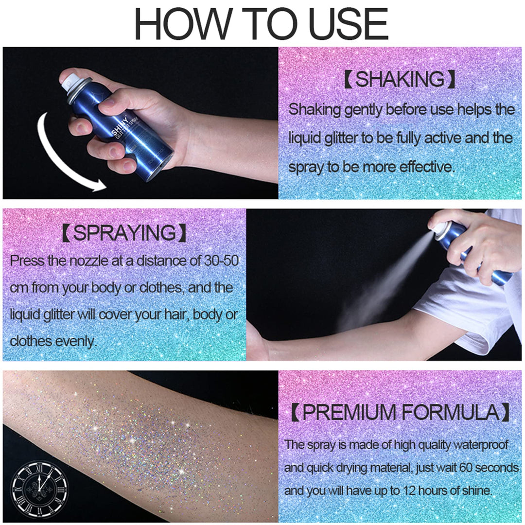 Lezero Body Glitter Spray, Temporary Shiny Hairspray for Face, Hair, Clothing, Long Lasting Quick-Drying Shimmer Mist for St. Patrick's Day, Music Festival Rave, Nightclub Party, Prom, 2oz