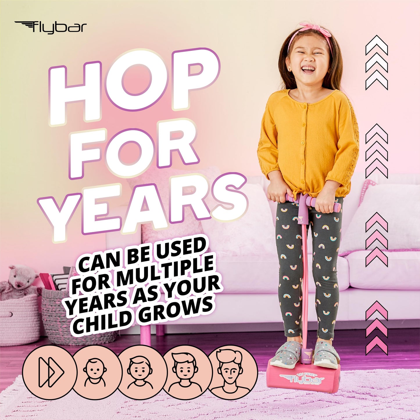 Flybar My First Foam Pogo Jumper for Kids Fun and Safe Pogo Stick for Toddlers, Durable Foam and Bungee Jumper for Ages 3 and up, Supports up to 250lbs (Pink)