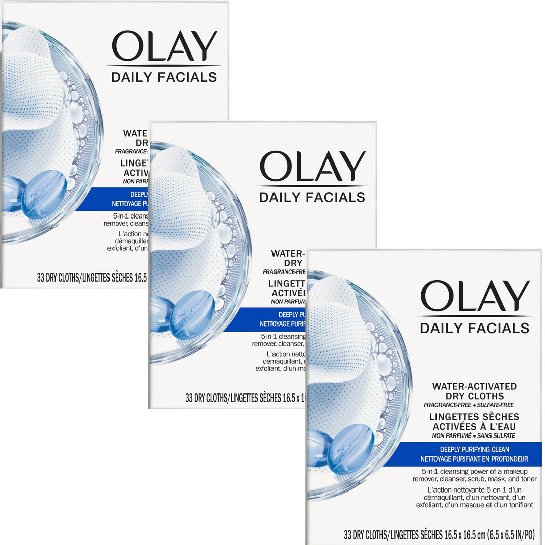 Olay Daily Facial Cleansing Cloths For A Deeply Purifying Clean, Makeup Remover, 33 Count (Pack Of 3)