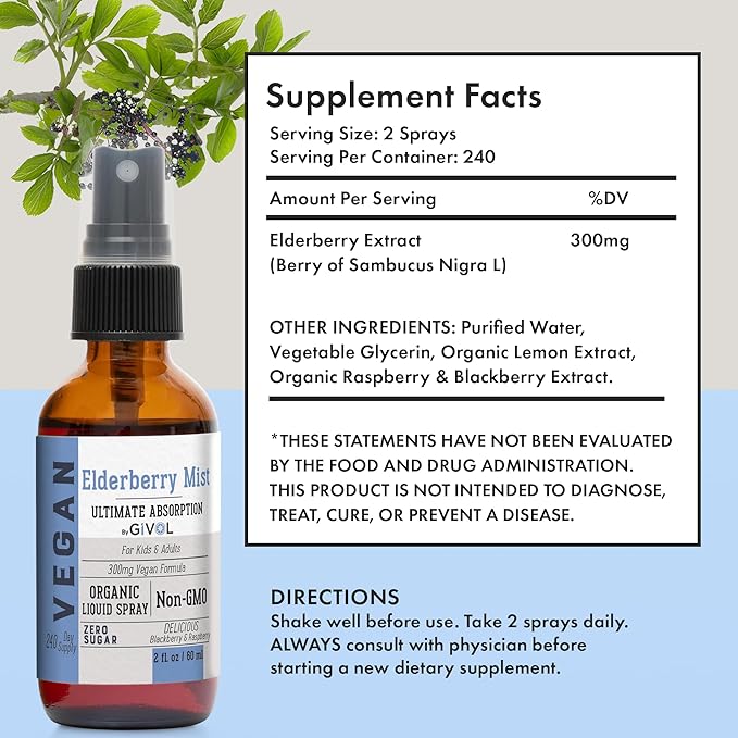 Organic Elderberry Mist-Sambucus Nigra (Extra Strength) and Vitamin C Extra Strength Spray Mist: Daily Absorption Liquid Extract - Non-GMO - Immune Boost Optimizes Wellness Benefits