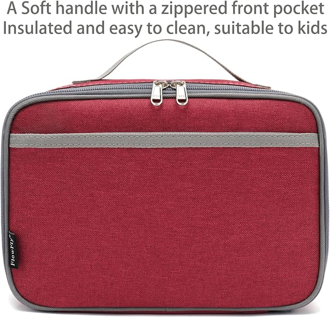 FlowFly Kids Lunch box Insulated Soft Bag Mini Cooler Back to School Thermal Meal Tote Kit for Girls, Boys,Women,Men, Deep Red