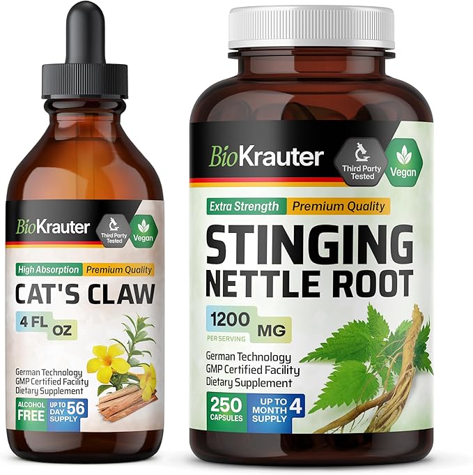 BIO KRAUTER Cats Claw Tincture 4 Fl. Oz. & Stinging Nettle 250 Capsules