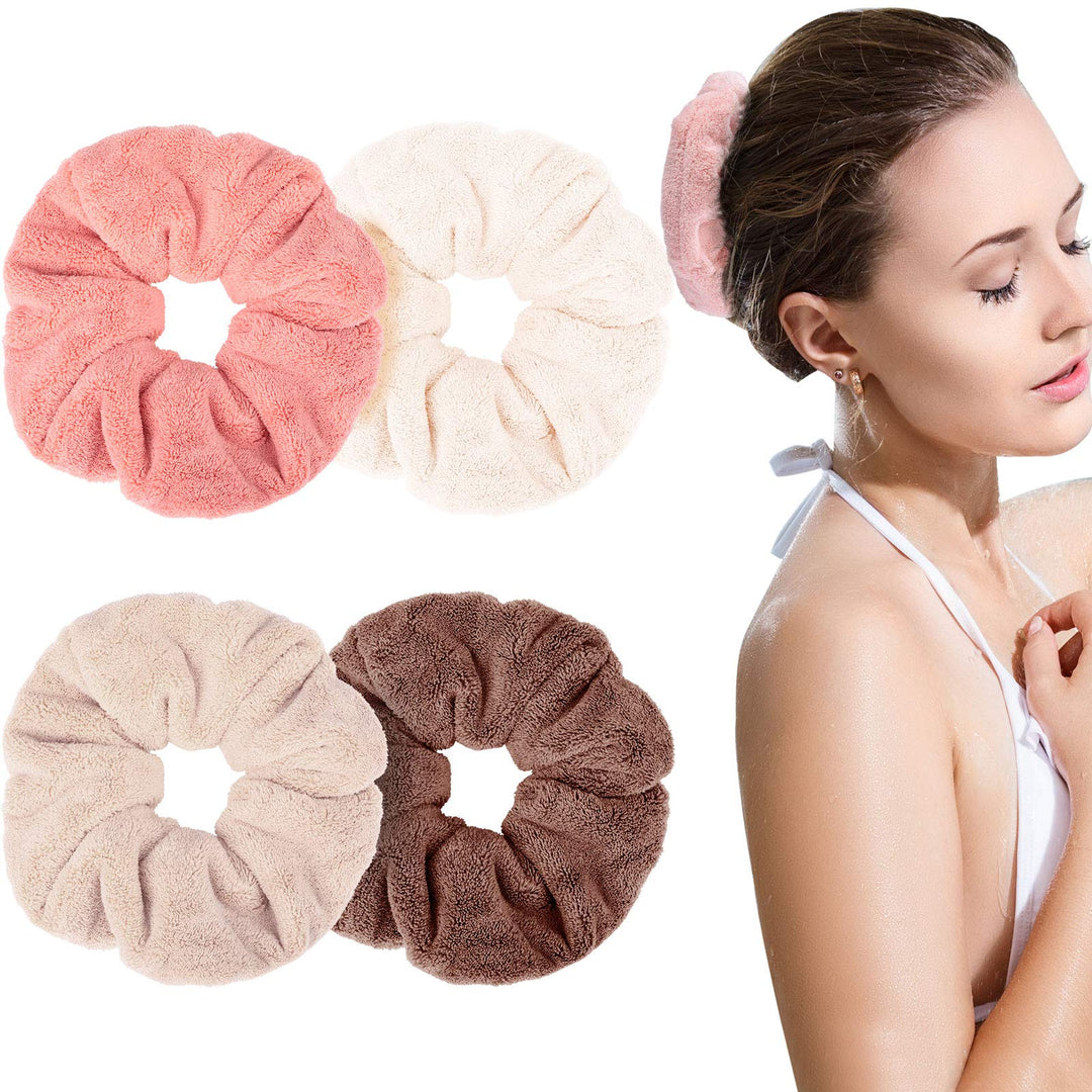 4 Pieces Large Towel Microfiber Drying Soft Scrunchies Thick Scrunchies Fuzzy Scrunchy Ponytail Holder For Hair Light Bobbles Ro