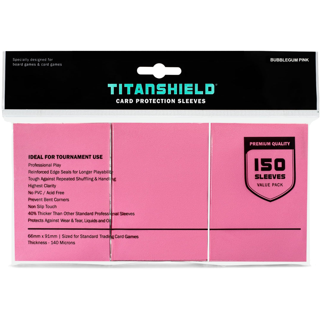 TitanShield (150 Sleeves/Bubblegum Pink) Standard Size Board Game Trading Card Sleeves Deck Protector for MTG, Dropmix