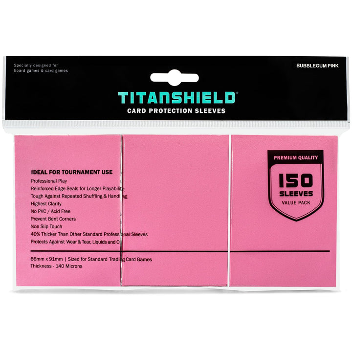 TitanShield (150 Sleeves/Bubblegum Pink) Standard Size Board Game Trading Card Sleeves Deck Protector for MTG, Dropmix