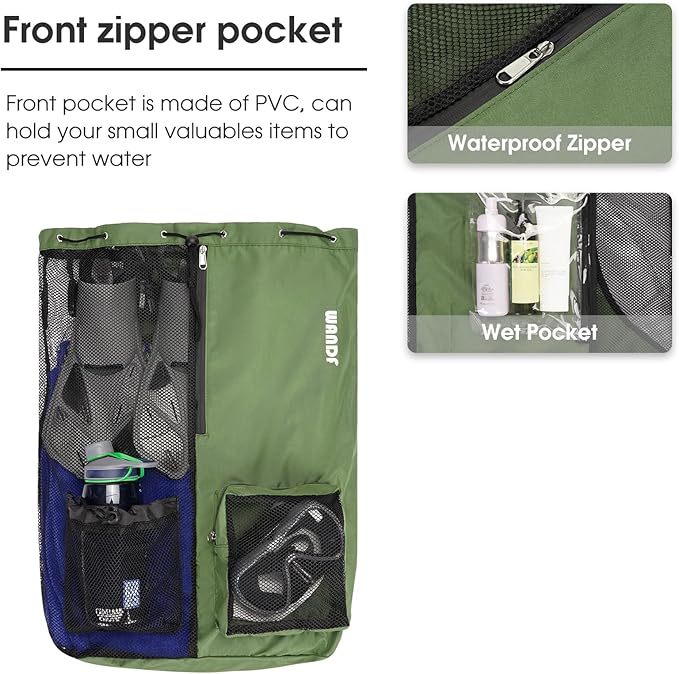 WANDF Swim Bag Mesh Drawstring Backpack with Wet Pocket for Swimming, Gym, and Workout Gear