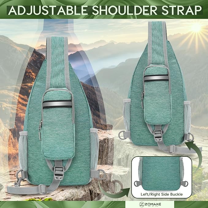 ZOMAKE Small Sling Bag, Travel Sling Backpack, Waterproof Hiking Cycling Crossbody pack for Men Women(Army Green)