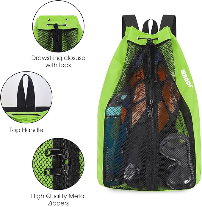 WANDF Swim Bag Mesh Drawstring Backpack Beach Backpack for Swimming, Gym, and Workout Gear