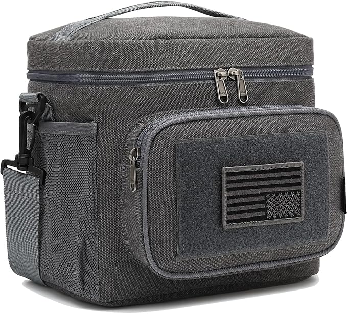 FlowFly Lunch Bag, Insulated Cooler, Thermal Lunch Box Tote with MOLLE/PALS Webbing, Adjustable Padded Shoulder Strap, for Tactical Men Women Adults and Boys Girls Kids (Navy, Medium)