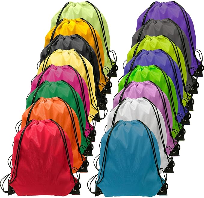 GoodtoU 32 Pcs Multicolor Drawstring Gym Backpack Bulk 16 Colors 15.5" x 13.5" Unisex Casual Sports Multi-Sport Foldable Cinch Bag