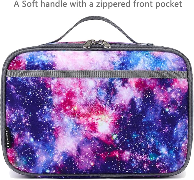 FlowFly Kids Lunch box Insulated Soft Bag Mini Cooler Back to School Thermal Meal Tote Kit for Girls, Boys,Galaxy