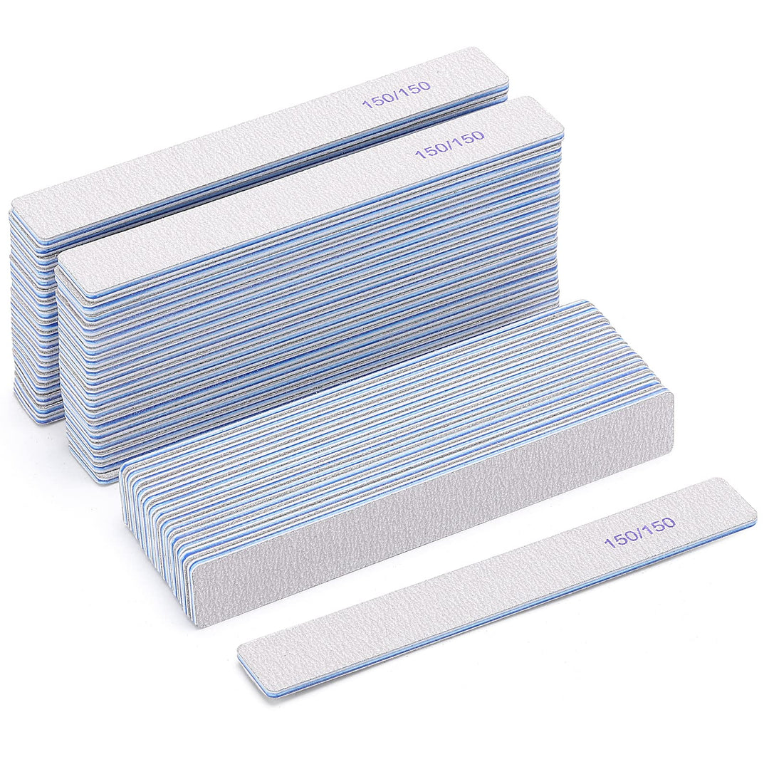 50 Pieces 150/150 Grit Rectangle Nail Files For Acrylic Nails, Reusable Buffing Nail Files Double Sided Emery Boards Manicure To
