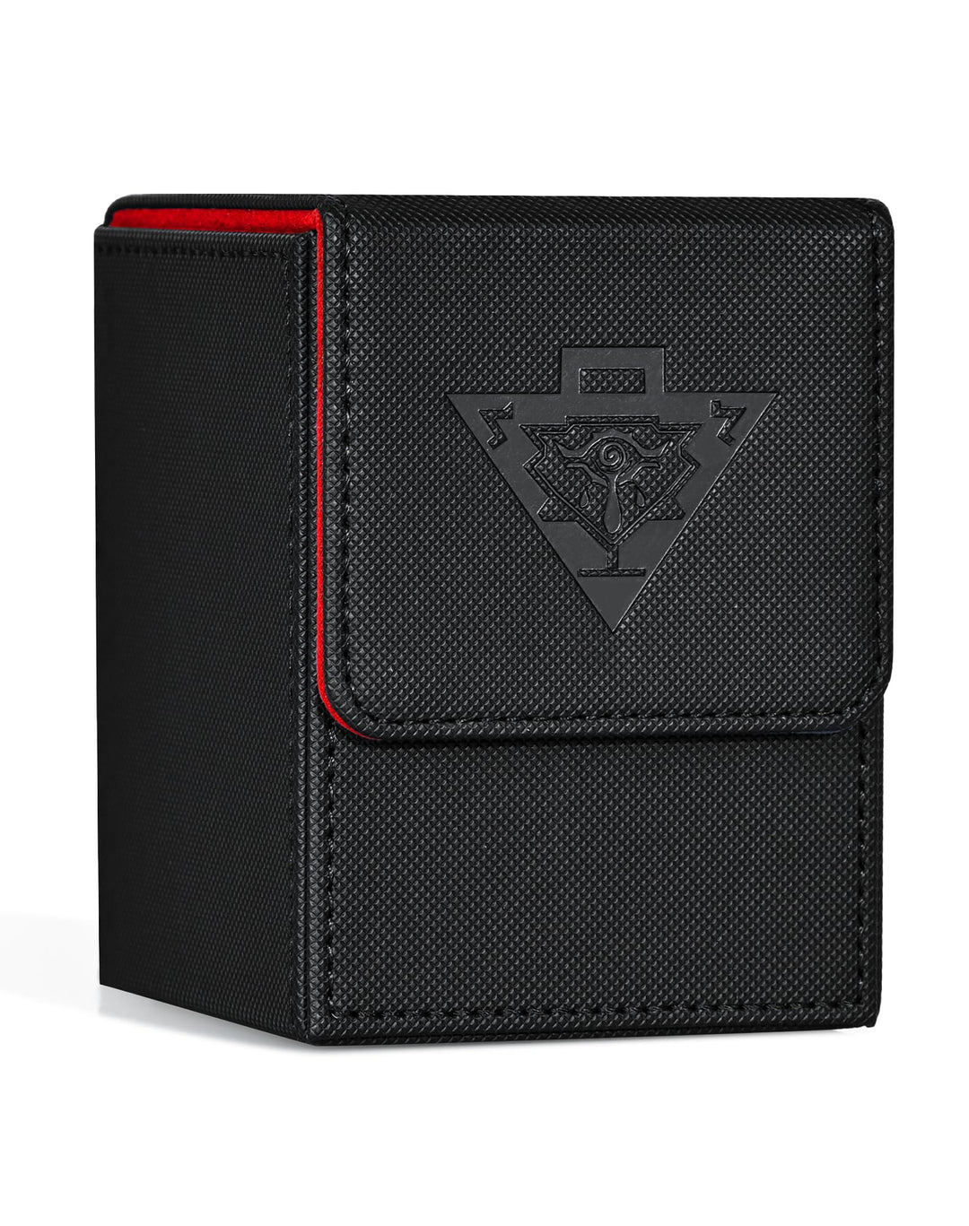 ZLCA Card Deck Box Fits MTG Yu-Gi-Oh! TCG, Card Storage Box with Dividers Holds 100+ Sleeved Cards, Premium Card Deck Case Compatible with CCG Trading Cards (Black&Red,Puzzle)