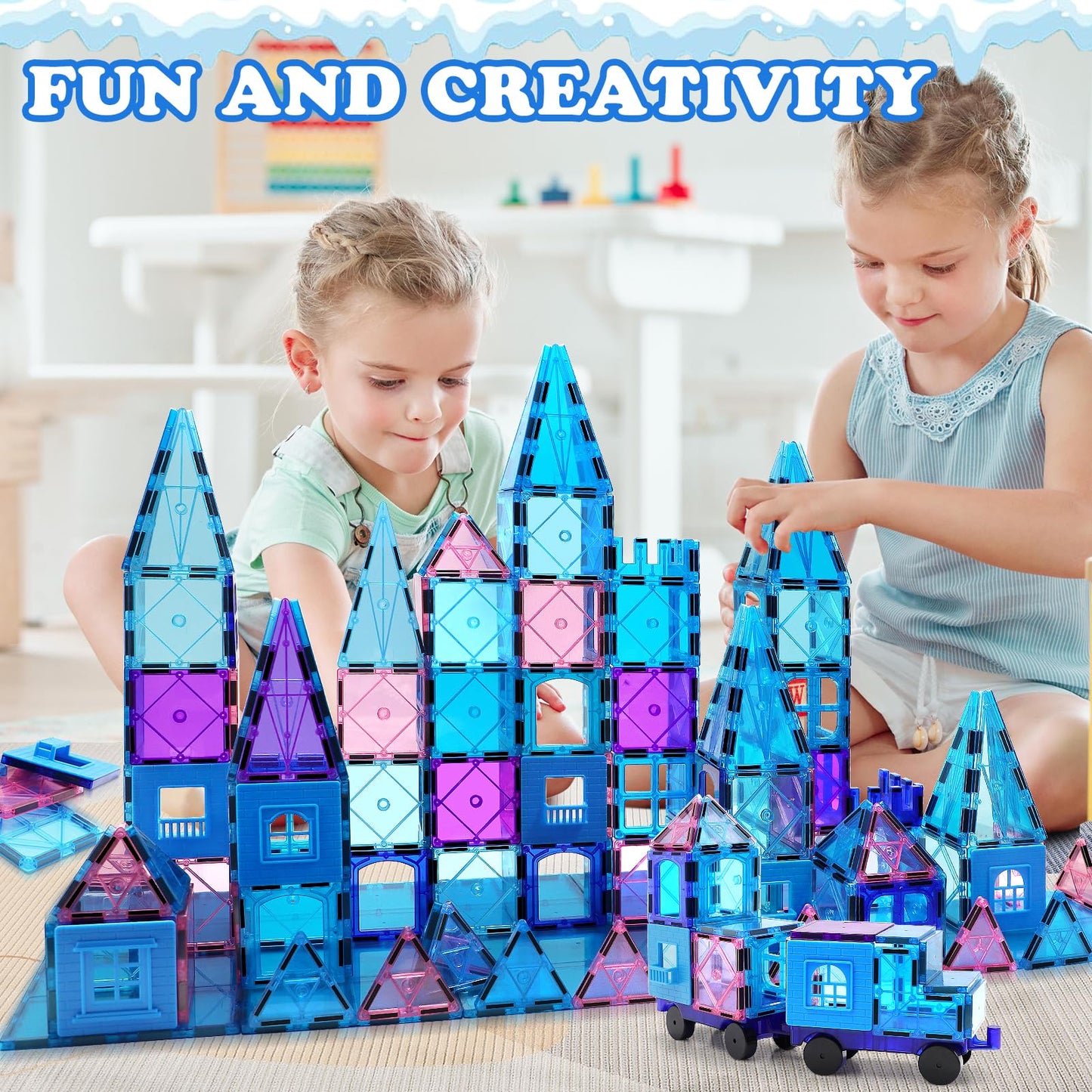 100PC Magnetic Tiles for Kids 3+ Year Old Boys Girls Magnetic Building Blocksd 3D Princess Castle Toy Age 3-4 STEM/Sensory/Montessori Toy Toddler Educational Birthday Gift for Preschool Creative Play